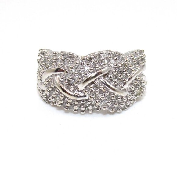 10K White Gold Ring Size 7.5 Natural Diamond Weave Woven Cluster Band 1/2 ct